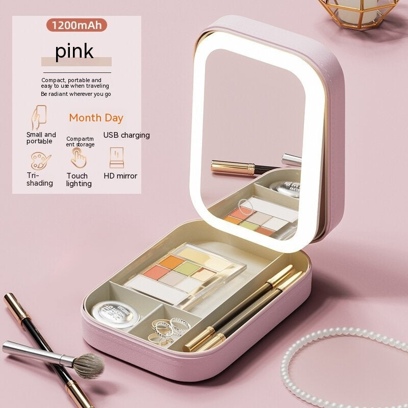 Compact Makeup Vanity With LED Mirror